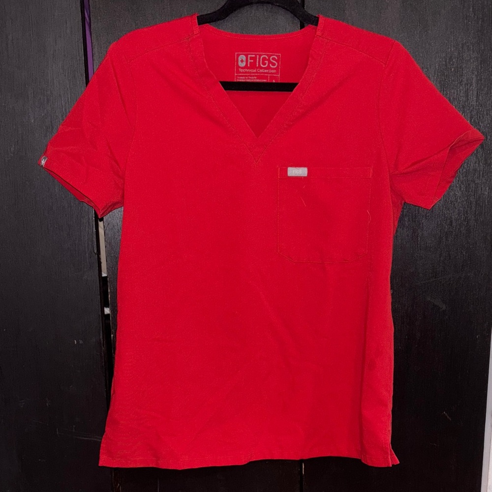 Figs Red V-Neck Scrub Top